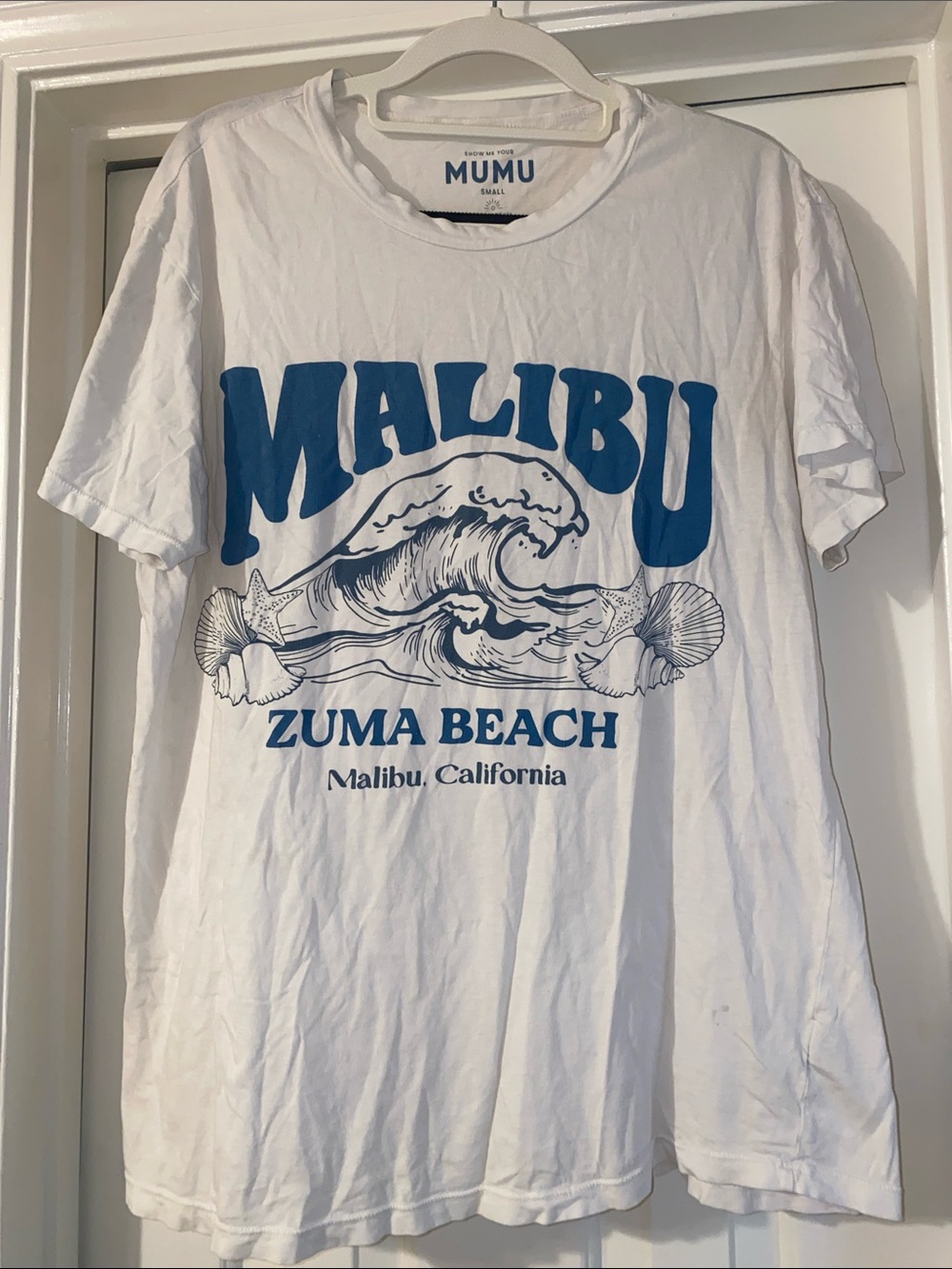 Show Me Your Mumu White Tee with Blue Logo